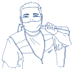 Drawing of a delivery person